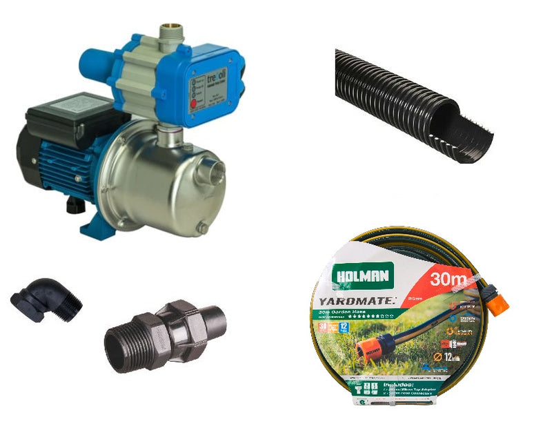 TREVOLI - BJZ037- Small Pressure Pump for Gardening / Irrigation + Garden Hose Kit