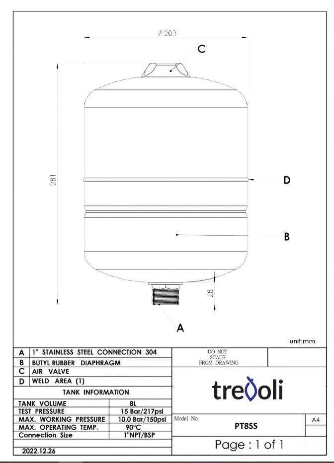 8L Stainless Steel Trevoli Pressure Tank