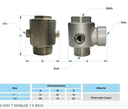 5 WAY T with Valve 1.5 INCH/40mm